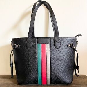 Boutique Black Striped Shoulder Bag / Tote Bag